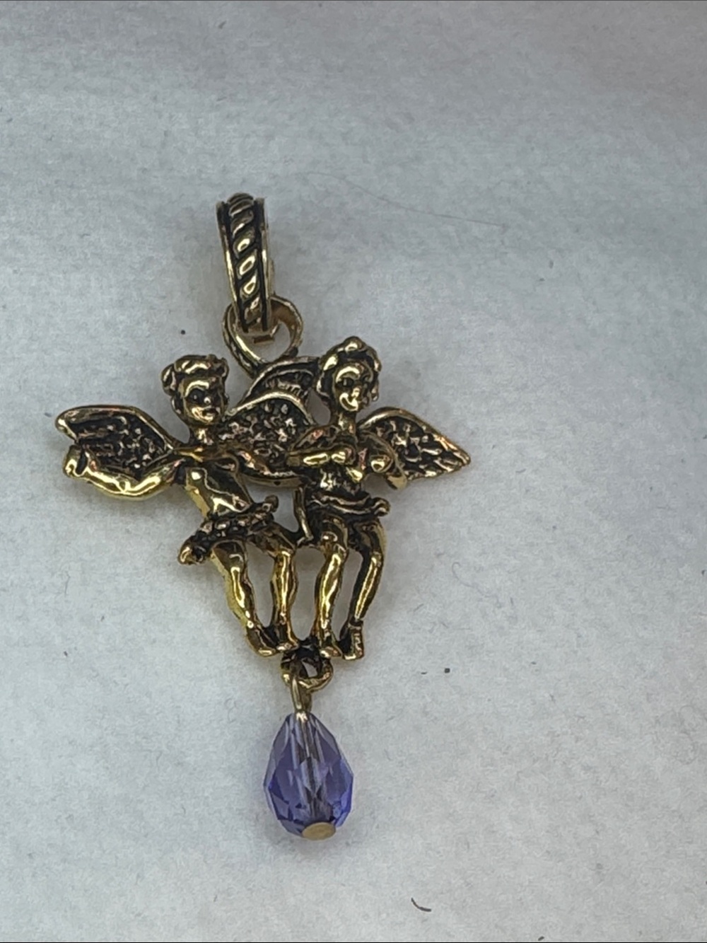 Kirks Folly Gold Angel Duo Pendant with Purple Teardrop